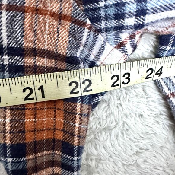 IZOD Mens Large Plaid Flannel Shirt Button Down Blue Orange Cotton Blend Pre-Own - Picture 4 of 12